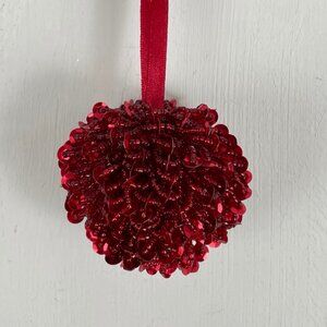 Christmas Ornament Red Sequin Ball Sequins & Beads Pottery Barn Holiday Decor